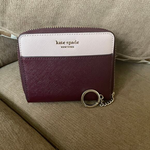 KATE SPADE WALLET ZIP AROUND PINK/MAROON KEY CHAIN VERSATILE AESTHETIC - Picture 8 of 8